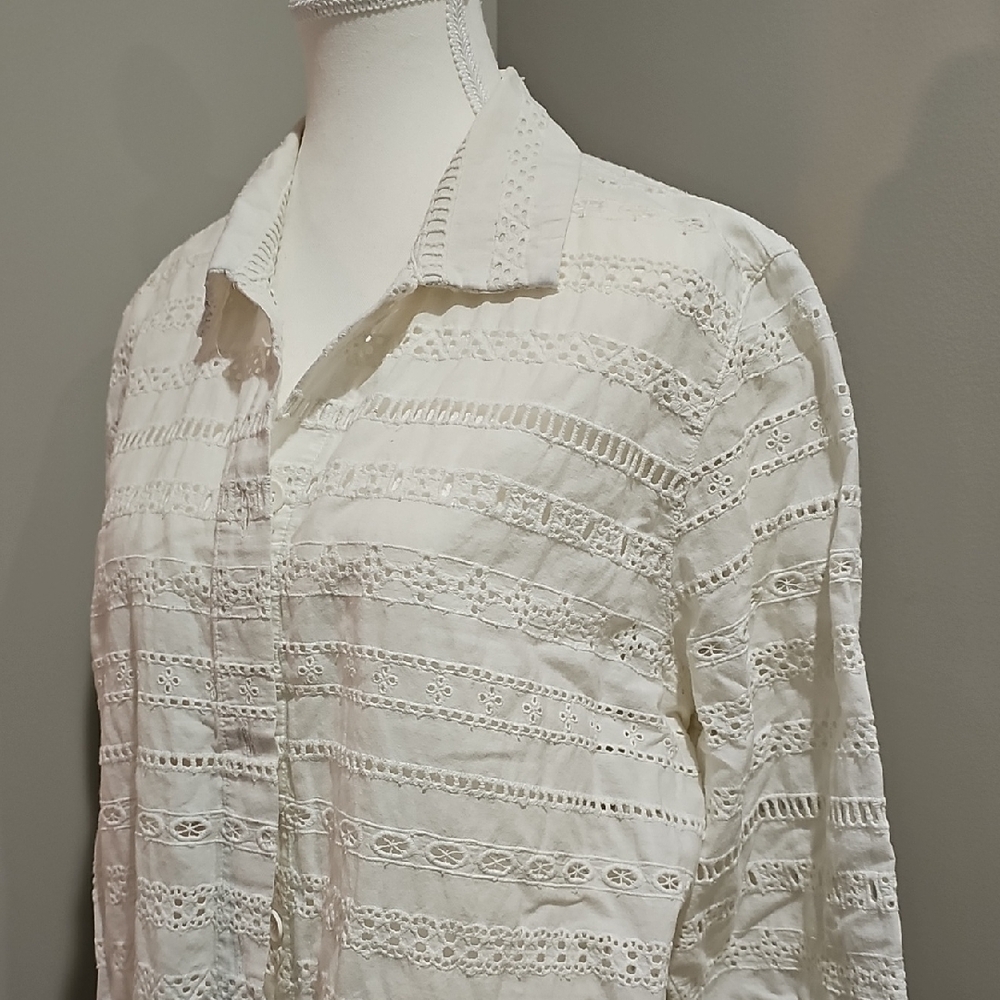 White Lace Button-Up Blouse